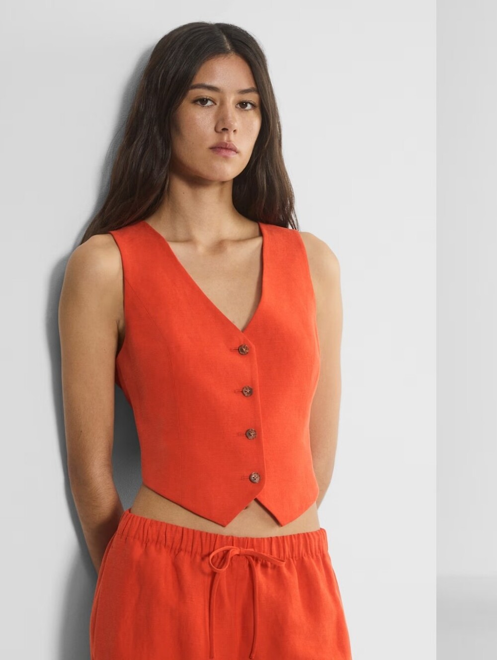 Aritzia Wilfred Cruise Linen Pacino Vest SIZE 6 Poppy Red